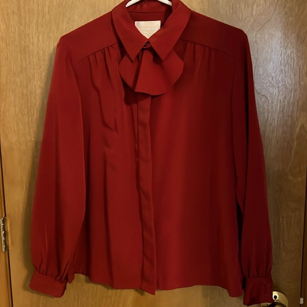 Vintage Pendleton Red Flowy Country Sophisticates Blouse Size 14